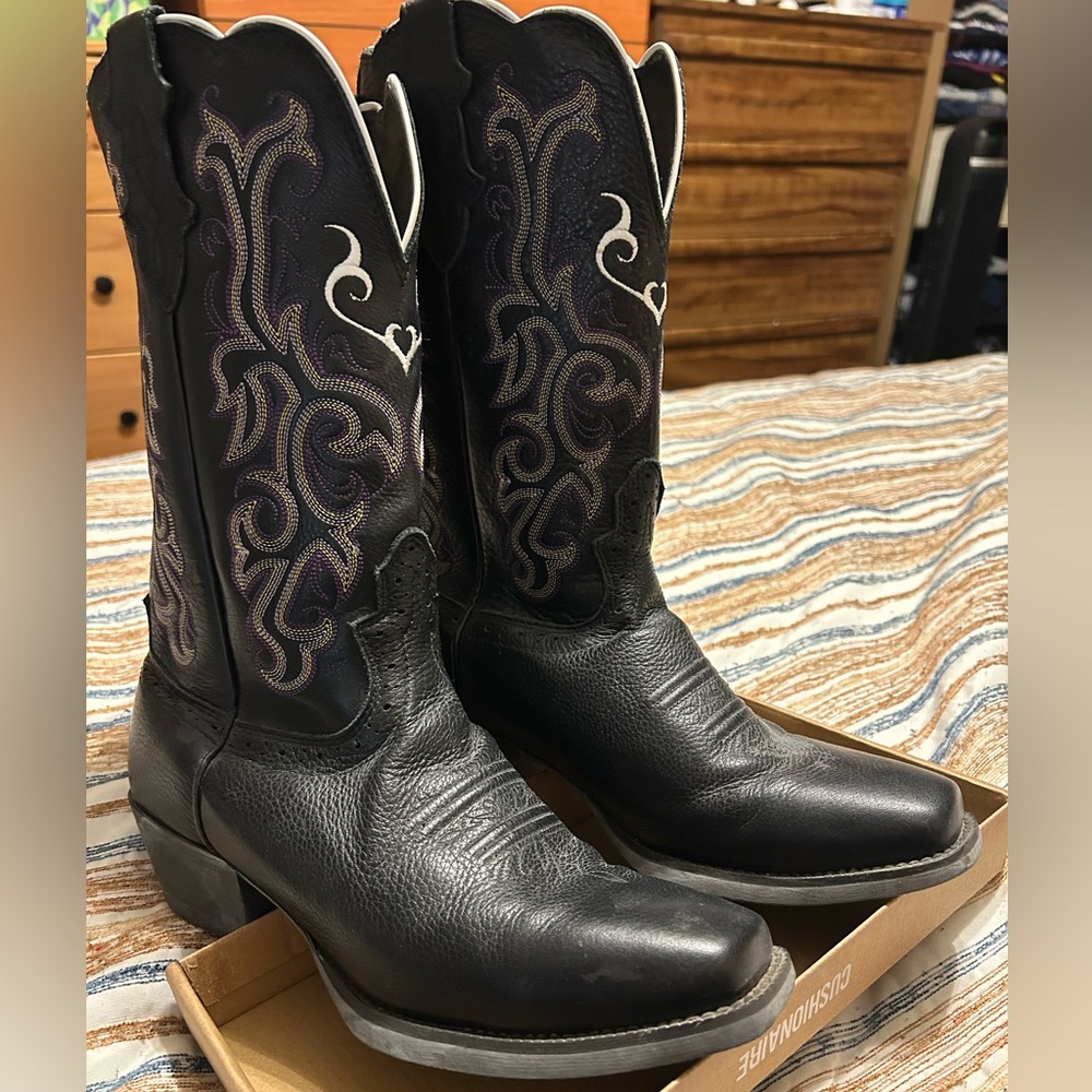 Justin Boots Black and Purple Western Boots
